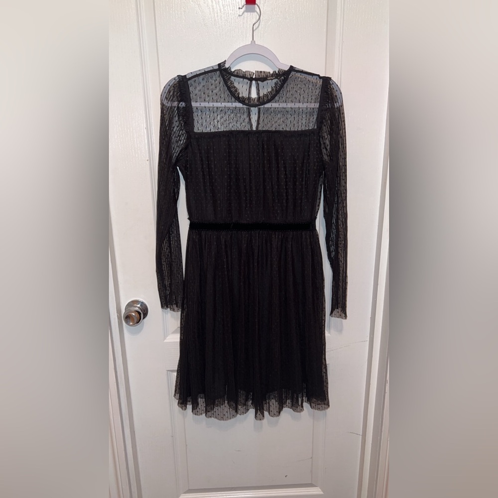 Only Black Sheer Dot Mesh Long Sleeve Dress